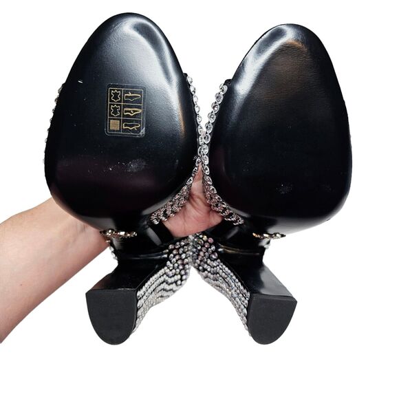 Prada Crystal Embellished Black Ankle Strap Heeled Sandals Size 36.5 US 6.5 - Picture 9 of 10